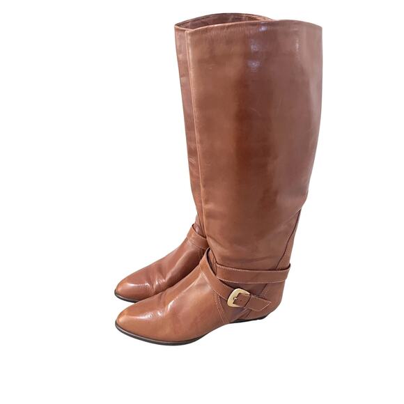 Enzo Angiolini Boots Womens Size 8 Brown Leather Y-Harness Knee High Buckle - Picture 4 of 11